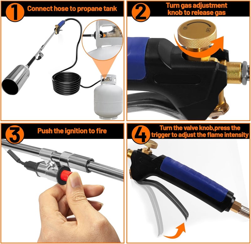 Fiulensyi Propane Torch Weed Burner Kit,High Output,Heavy Duty Blow Torch Flamethrower with 10FT Hose for Weeding,Roof Asphalt,lce Snow,Road Marking,Charcoal - Image 4